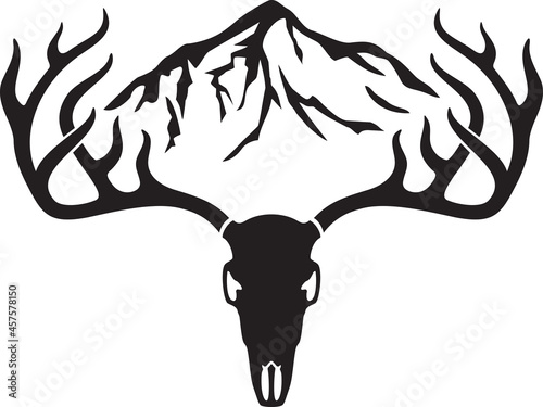 Deer skull and mountain vector illustration