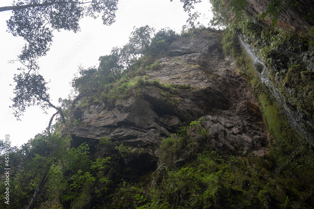 beautidul old stones with a waterfall in middle of andean forest beautidul old stones with a waterfall in middle of andean forest