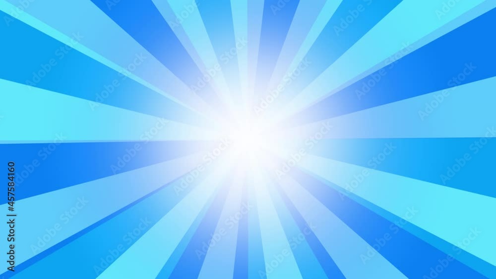 Loopable: Blue sunburst, radial sun rays from center, stripe background rotation.