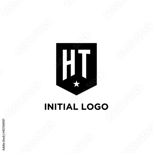 HT monogram initial logo with geometric shield and star icon design style photo