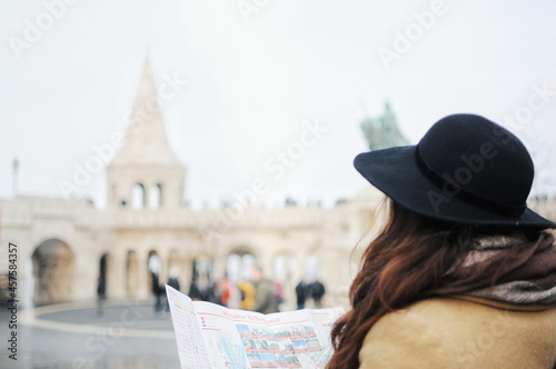 Photography Woman travel alone abroad in winter time