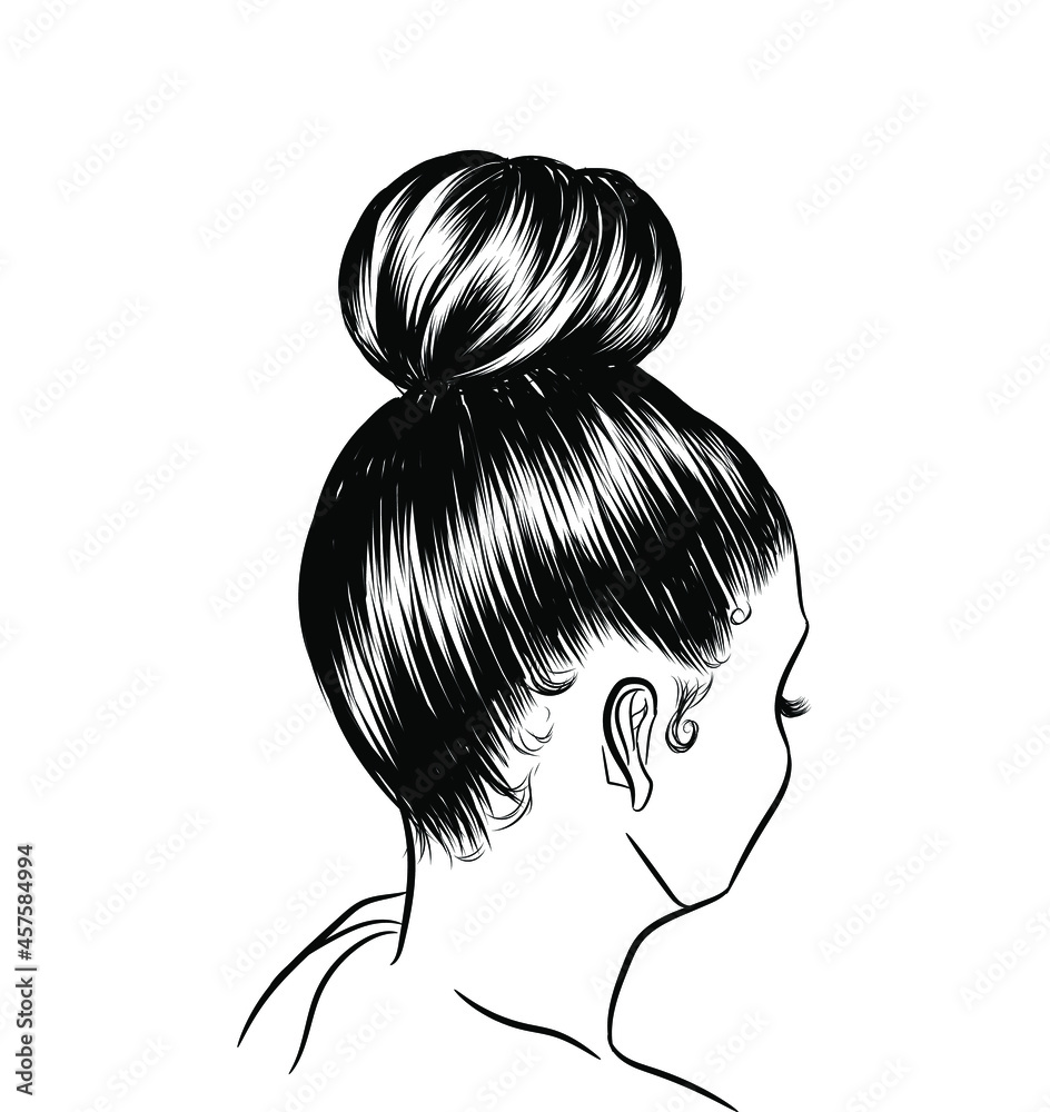 Woman with cute lazy hair-bun . Print for T-shirt, graphic tee, idea for  visit cards Stock Vector | Adobe Stock