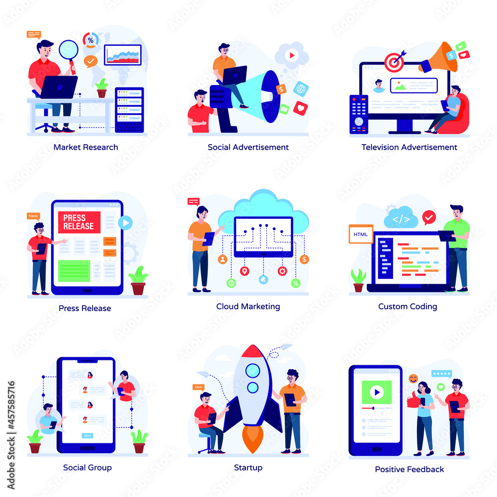 Pack of Online Marketing Flat Illustrations
Pack of Online Marketing Flat Illustrations