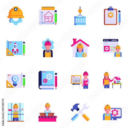 Collection of Engineering Flat Icons 

