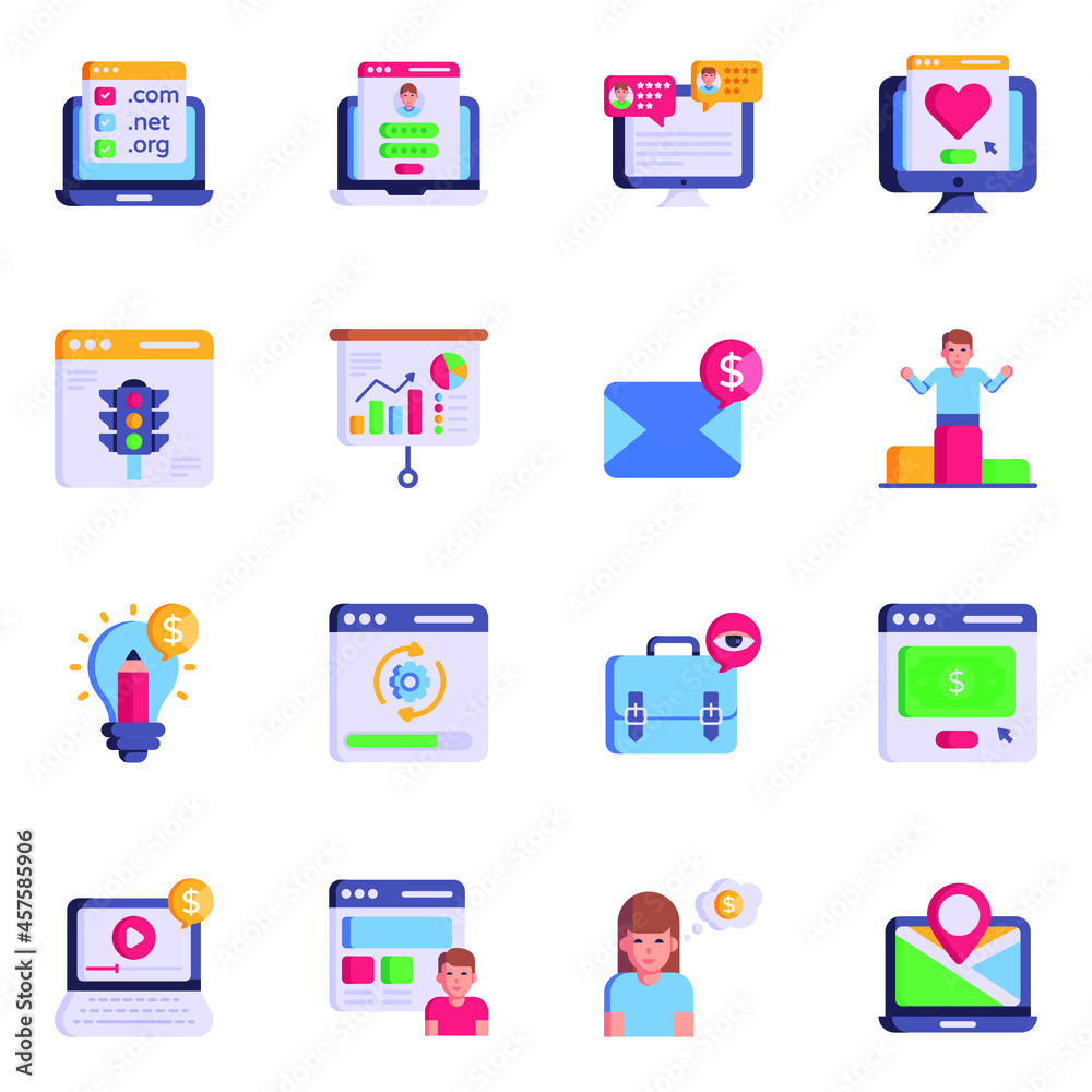 Trendy Flat Icons of SEO Optimization
Trendy Flat Icons of SEO Optimization