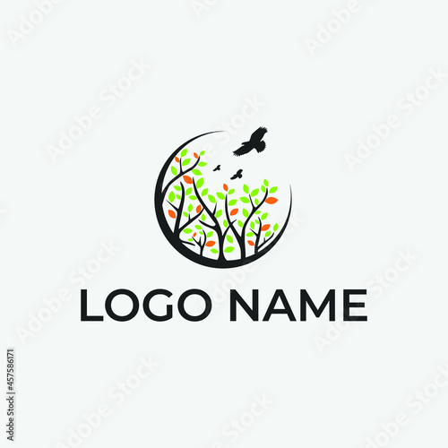 Wildlife circle logo design with natural elements vector illustration