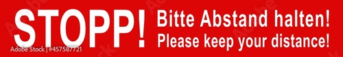 nvbl2 NewVectorBannerLong nvbl - German Banner Text: STOPP! - Bitte Abstand halten! - zweisprachig - english - Please keep your distance - bilingual vector - transparent - AI10 / EPS10 . g10739