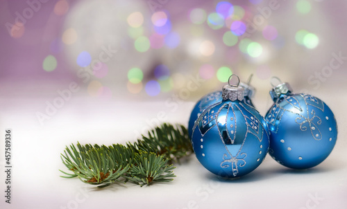 Christmas decoration on a blue background with bokeh