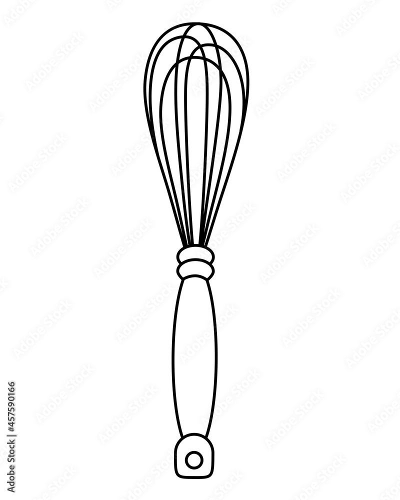 Whisk - vector linear illustration for coloring. Outline. Whisk - Kitchen tool for coloring book, logo or sign. Kitchenware