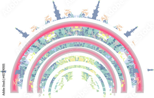 Grunge colored arch element on a white backdrop. Abstract semicircle with glow for business concepts, wallpaper and prints, backgrounds and textures, postcards and textiles, etc.