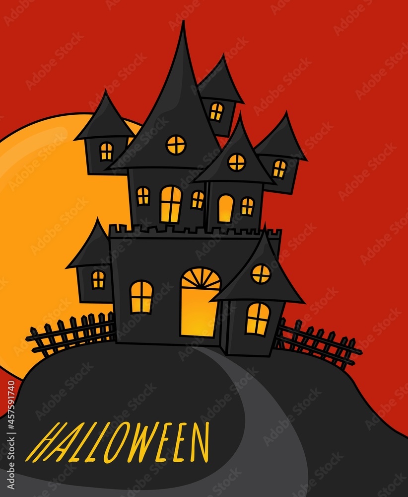 Scary House vector illustration with moon design.