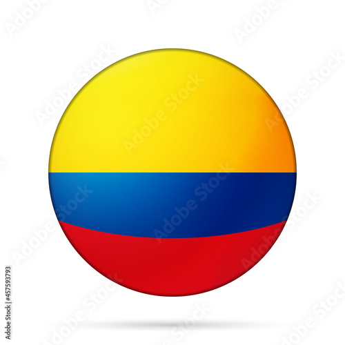 Glass light ball with flag of Colombia. Round sphere, template icon. Colombian national symbol. Glossy realistic ball, 3D abstract vector illustration highlighted on a white background. Big bubble