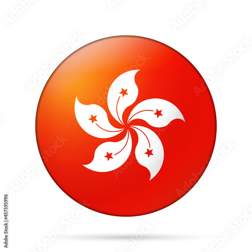 Glass light ball with flag of Hong Kong. Round sphere, template icon. National symbol. Glossy realistic ball, 3D abstract vector illustration highlighted on a white background. Big bubble