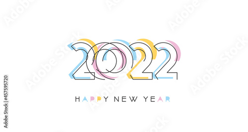 2022 New Year modern trendy line design numbers with abstract pastel shapes on white isolated background