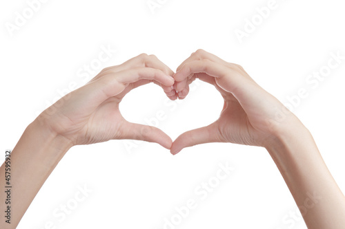 female hands on a white background. gesture shape heart
