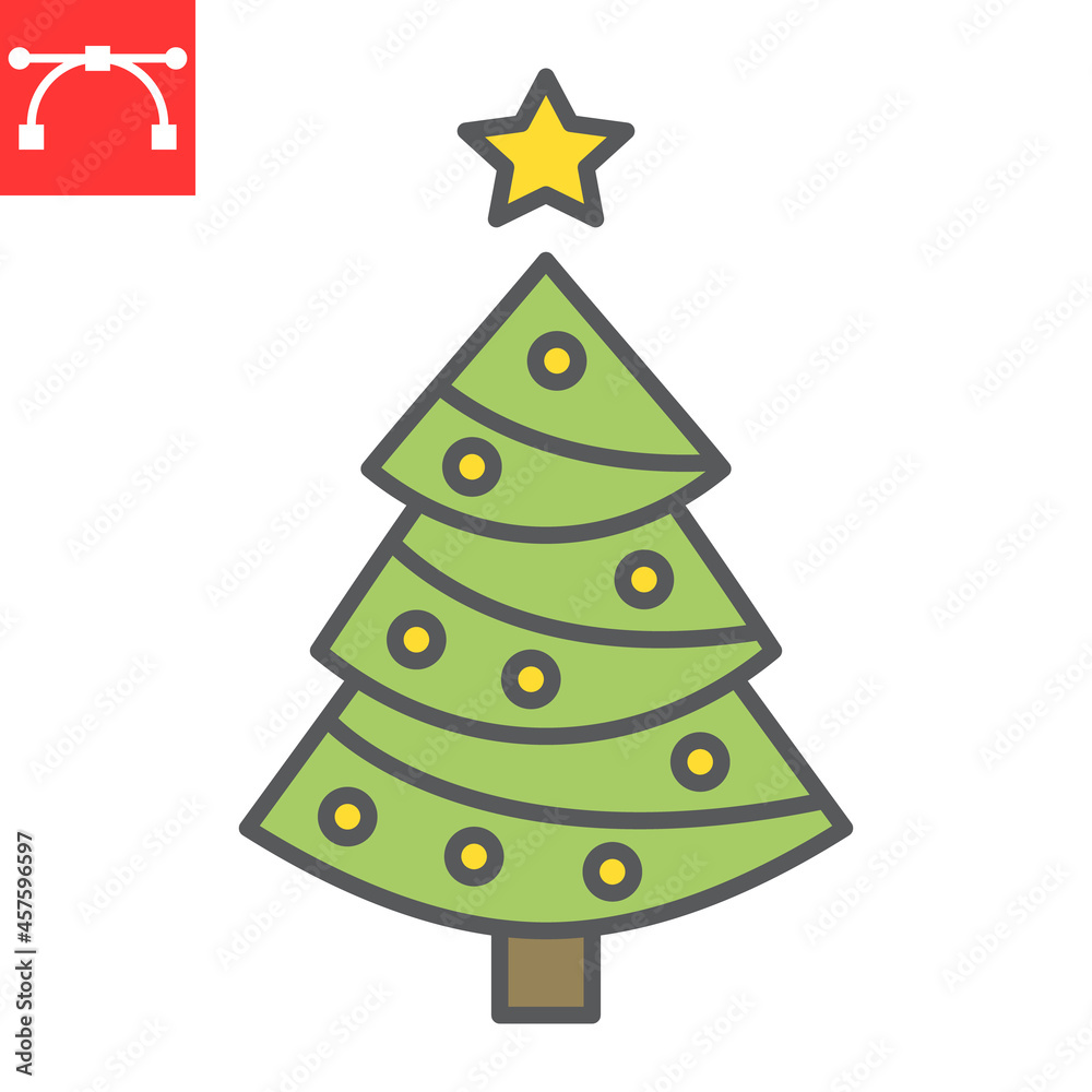 Christmas tree color line icon, holiday and christmas, fir tree vector icon, vector graphics, editable stroke filled outline sign, eps 10. Christmas tree color line icon, holiday and christmas, fir tree vector icon, vector graphics, editable stroke filled outline sign, eps 10.