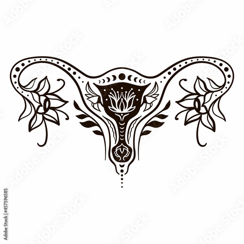 Uterus with flowers. Floral Uterus line art. Floral Ovaries. Pregnancy. Women's Health. Woman reproductive system. Feminine art  illustration. 