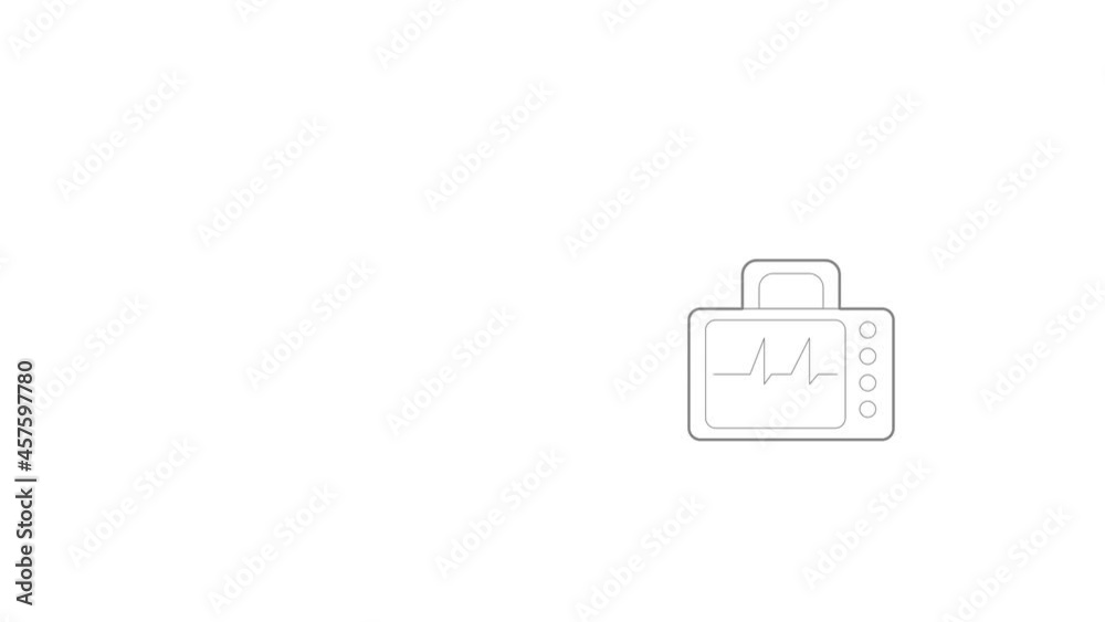 Monitor with cardiogram icon animation best outline object on white background