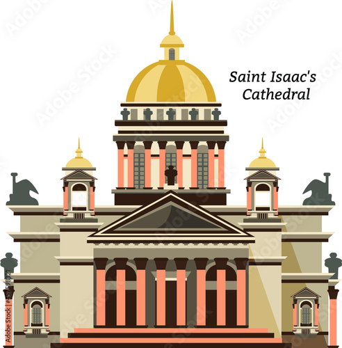 Vector flat illustration - Saint Isaac's Cathedral in Saint Petersburg. Isolated on white bacground. Famous St. Petersburg building