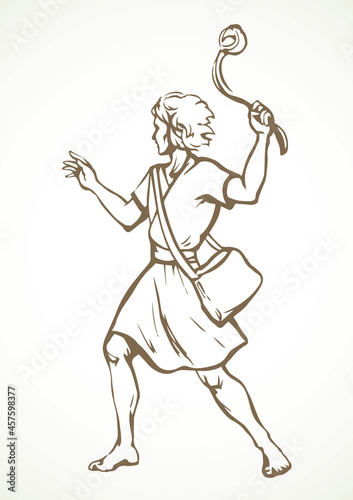 David throws a stone from the sling. Vector drawing photo
