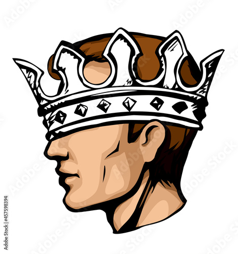 Profile of a handsome man with too big crown. Vector drawing photo