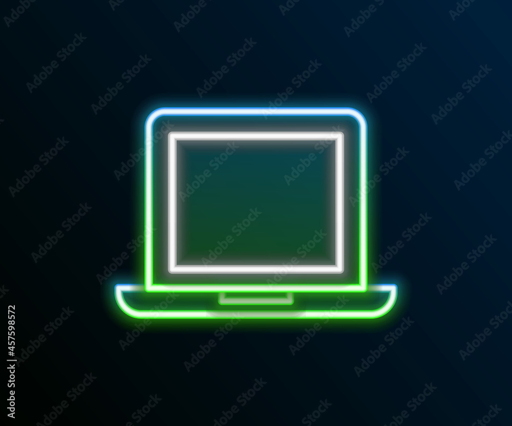 Glowing neon line Laptop icon isolated on black background. Computer notebook with empty screen sign. Colorful outline concept. Vector Glowing neon line Laptop icon isolated on black background. Computer notebook with empty screen sign. Colorful outline concept. Vector
