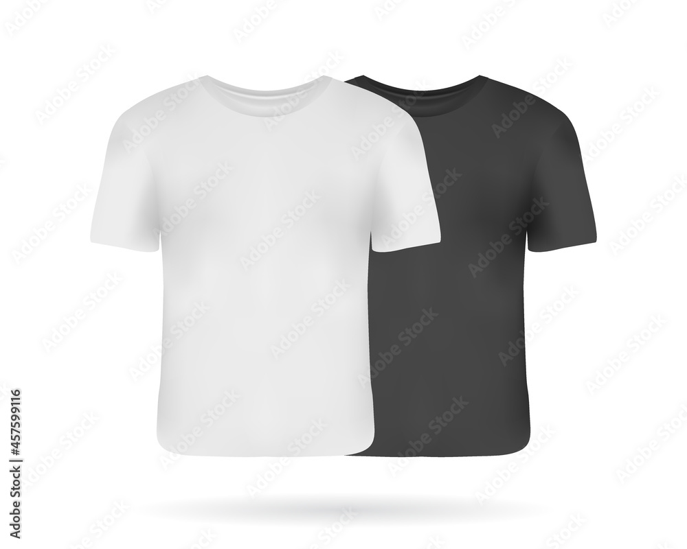 Set of realistic man t-shirts mockups with front views. Black and white man t-shirts with short sleeves. Casual clothes template for your design Set of realistic man t-shirts mockups with front views. Black and white man t-shirts with short sleeves. Casual clothes template for your design