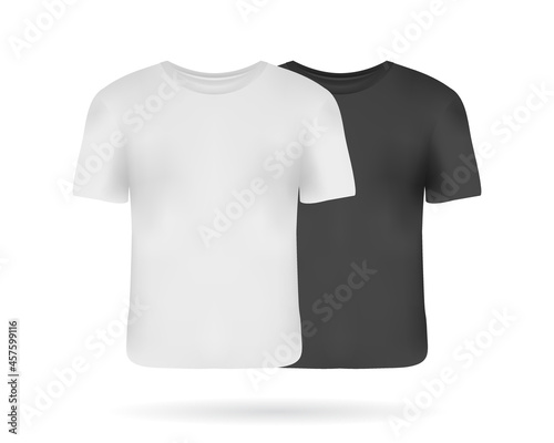 Set of realistic man t-shirts mockups with front views. Black and white man t-shirts with short sleeves. Casual clothes template for your design