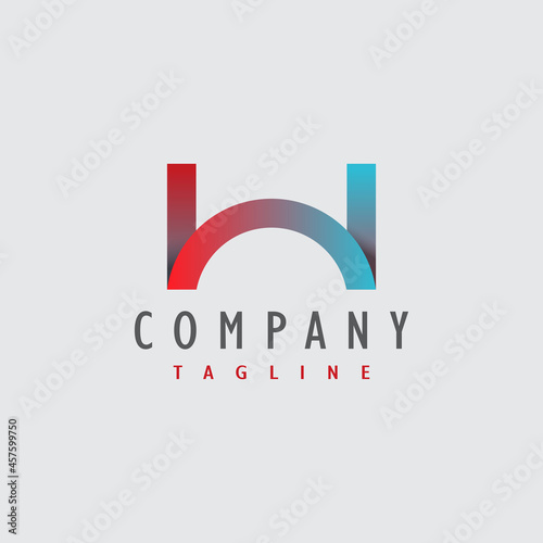 Abstract Initial Letter H or W Logo. Red and Blue Letter H or W Bridge Shapes. Usable for Business and Technology Logos. Flat Vector Logo Design Template Element.