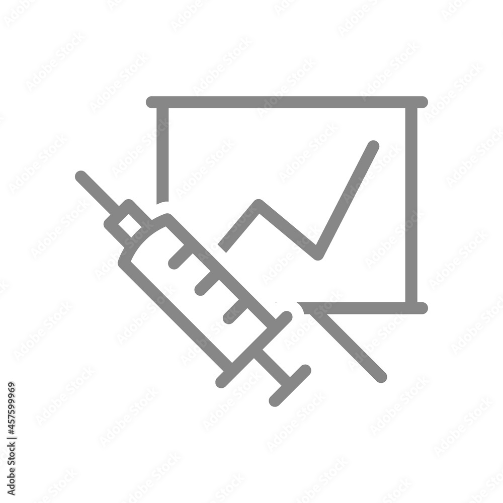 Medical syringe and information board line icon. Vaccination of population, vaccination information, injection symbol Medical syringe and information board line icon. Vaccination of population, vaccination information, injection symbol