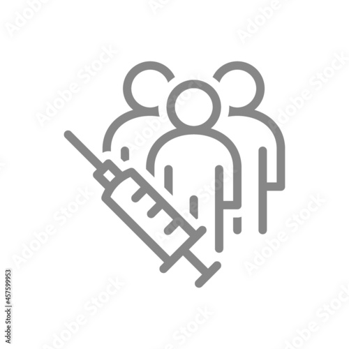 Medical syringe and people line icon. Vaccination of the population, make an injection, health, immunization symbol