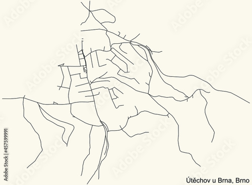 Detailed navigation urban street roads map on vintage beige background of the brněnský Útěchov u Brna cadastral area of the Czech regional capital city of Brno, Czech Republic