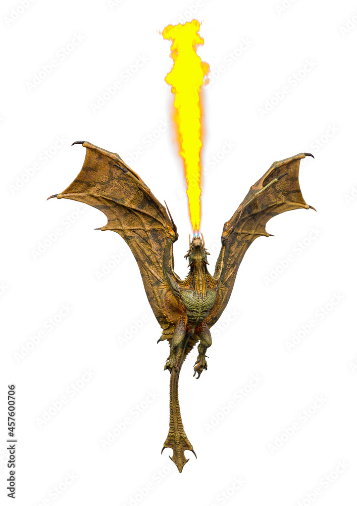 Naklejka premium magic dragon is flying up and spiting fire