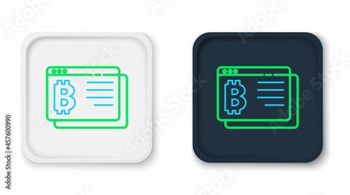 Line Cryptocurrency coin Bitcoin icon isolated on white background. Physical bit coin. Blockchain based secure crypto currency. Colorful outline concept. Vector