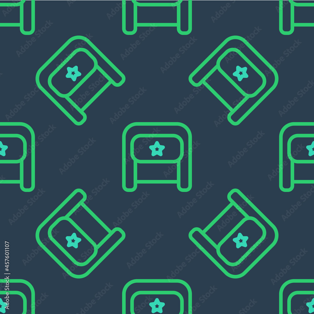 Line Ushanka icon isolated seamless pattern on blue background. Russian fur winter hat ushanka with star. Soviet Union uniform of KGB and NKVD. Vector Line Ushanka icon isolated seamless pattern on blue background. Russian fur winter hat ushanka with star. Soviet Union uniform of KGB and NKVD. Vector