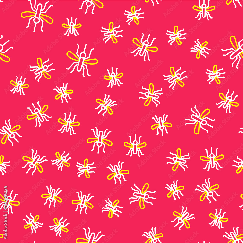 Line Mosquito icon isolated seamless pattern on red background. Vector Line Mosquito icon isolated seamless pattern on red background. Vector