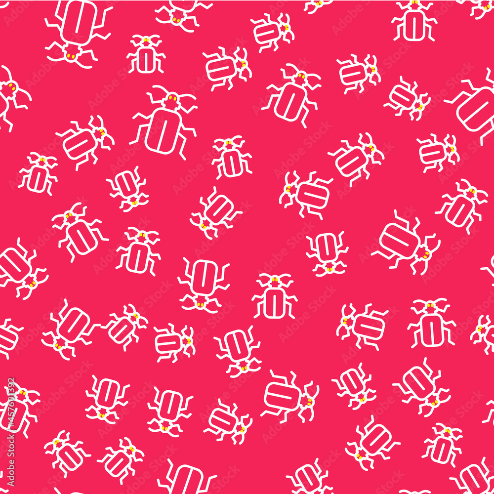 Naklejka premium Line Chafer beetle icon isolated seamless pattern on red background. Vector