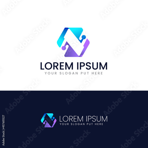 N letter tech business purpose logo design template