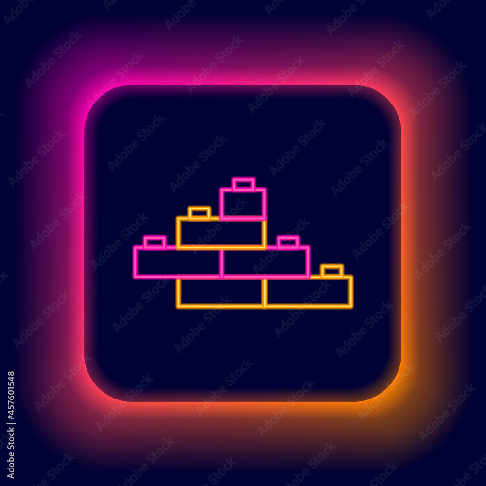 Glowing neon line Toy building block bricks for children icon isolated on black background. Colorful outline concept. Vector Glowing neon line Toy building block bricks for children icon isolated on black background. Colorful outline concept. Vector