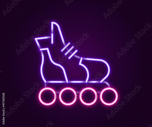 Glowing neon line Roller skate icon isolated on black background. Colorful outline concept. Vector