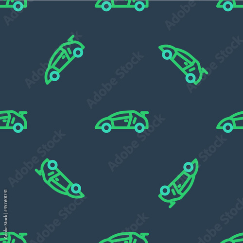 Line Sport racing car icon isolated seamless pattern on blue background. Vector