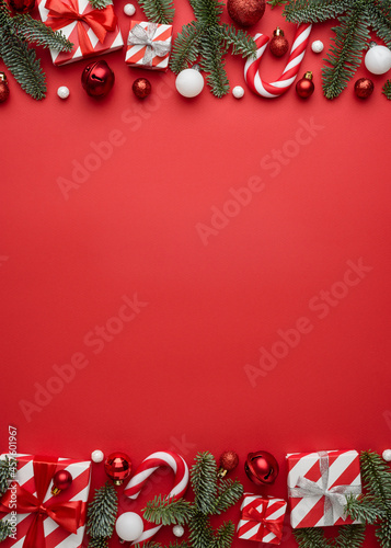 Merry Christmas and happy New Year vertical red background