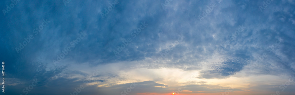 The sky above the clouds before dawn. Wonderful heavenly landscape.