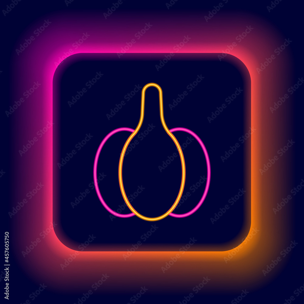 Glowing neon line Garlic icon isolated on black background. Colorful outline concept. Vector Glowing neon line Garlic icon isolated on black background. Colorful outline concept. Vector