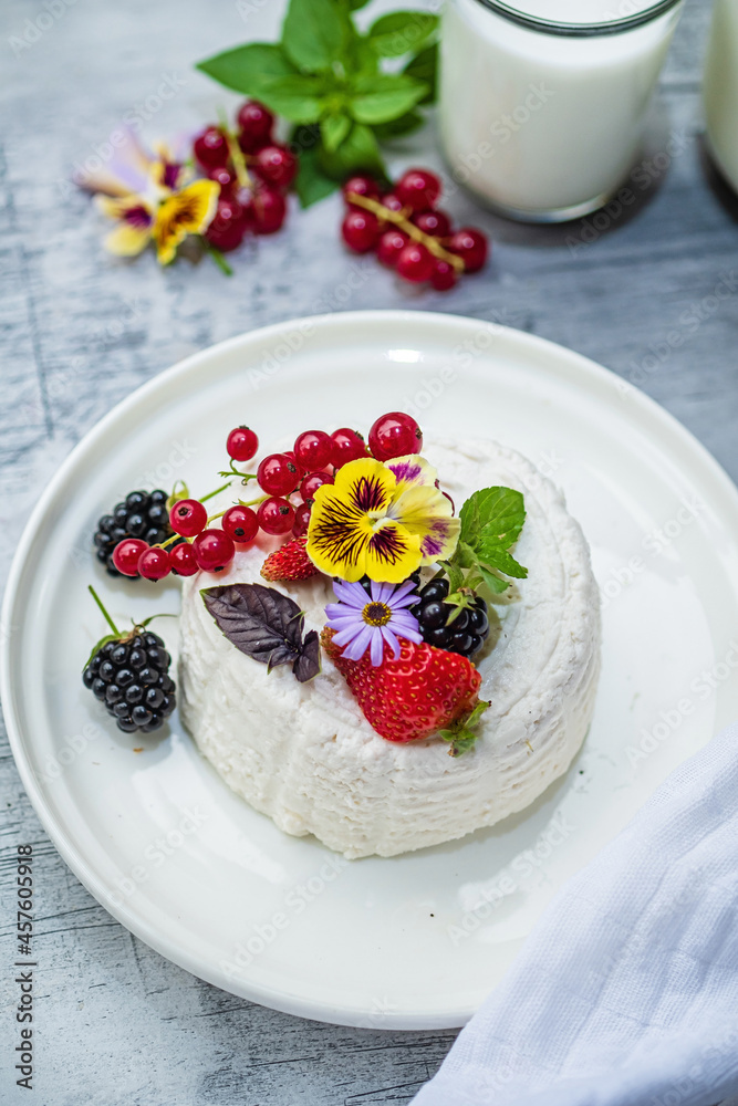 Vegan country cheese dessert with yogurt, berries and red currants. Vegan country cheese dessert with yogurt, berries and red currants.