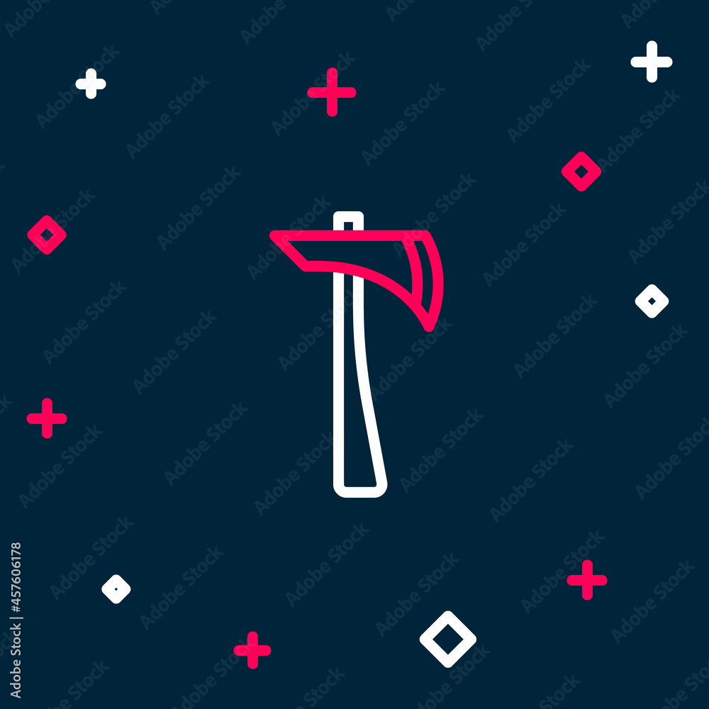 Line Firefighter axe icon isolated on blue background. Fire axe. Colorful outline concept. Vector Line Firefighter axe icon isolated on blue background. Fire axe. Colorful outline concept. Vector