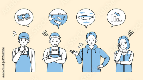 漁師　漁業　不漁　困る　問題　男女　イラスト素材