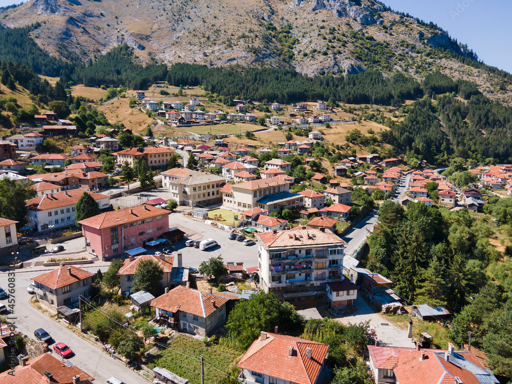 Aerial view of village of Trigrad, Bulgaria