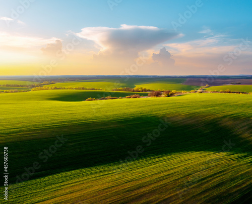 Splendid summer scene of a rolling hills of agricultural area from a bird's eye view.