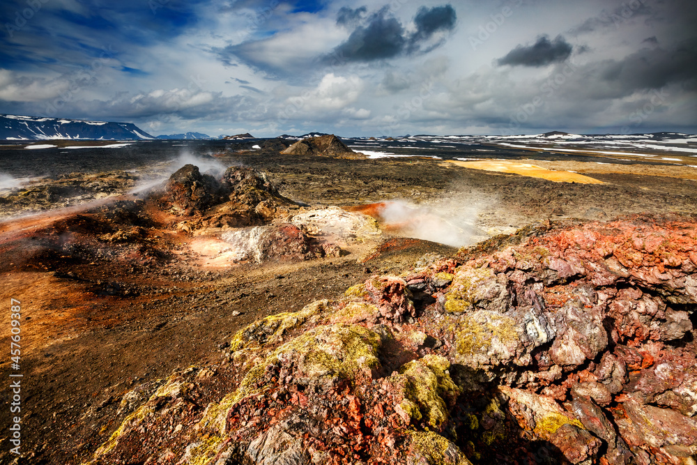 Majestic view of the geothermal valley Leirhnjukur. Location place Northeastern region, Krafla volcano, Iceland, Europe.